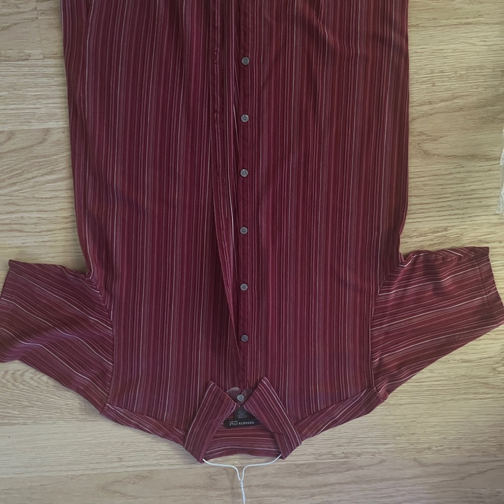 Kenneth Cole Burgundy Casual Button Down Shirt with Stripes